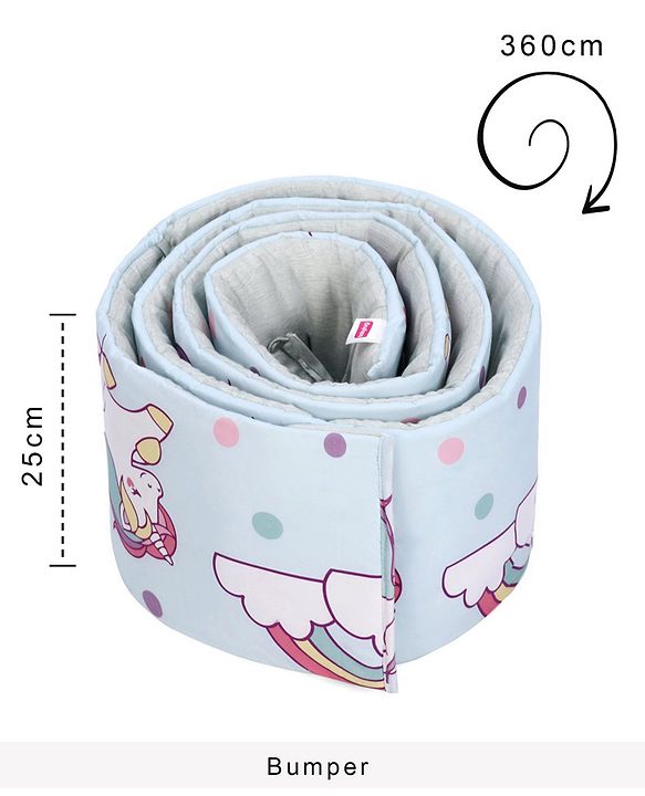 Babyhug 100% Cotton Crib Bedding Set Unicorn Print Regular - Multicolor (Cot not Included)