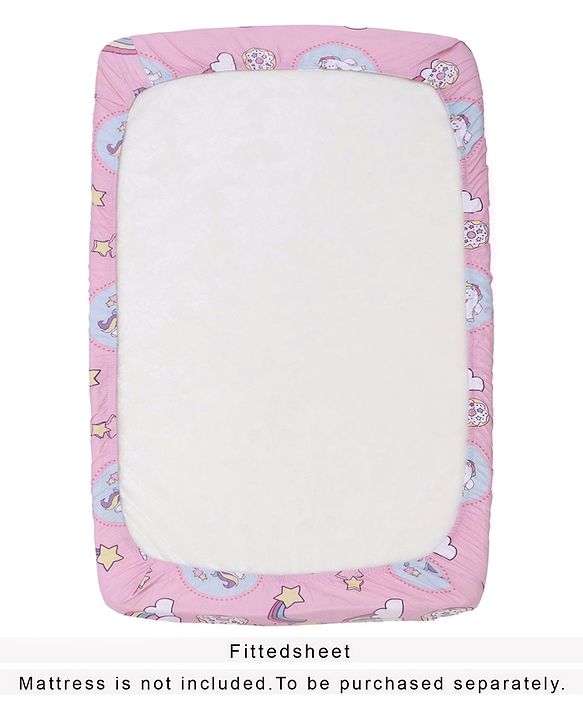 Babyhug 100% Cotton Crib Bedding Set Unicorn Print Regular - Multicolor (Cot not Included)