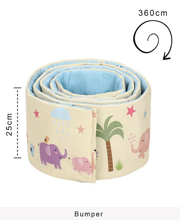 Babyhug 100% Cotton Crib Bedding Set Elephant Print Regular - Multicolor (Cot not Included)