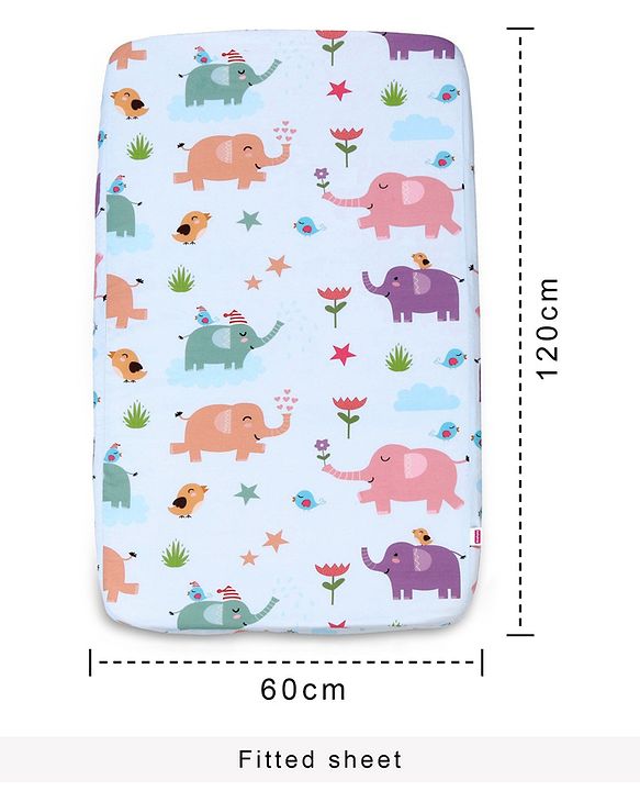 Babyhug 100% Cotton Crib Bedding Set Elephant Print Regular - Multicolor (Cot not Included)
