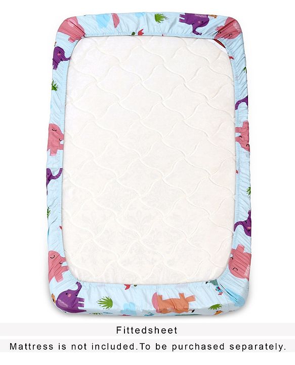 Babyhug 100% Cotton Crib Bedding Set Elephant Print Regular - Multicolor (Cot not Included)