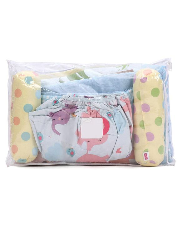 Babyhug 100% Cotton Crib Bedding Set Elephant Print Regular - Multicolor (Cot not Included)