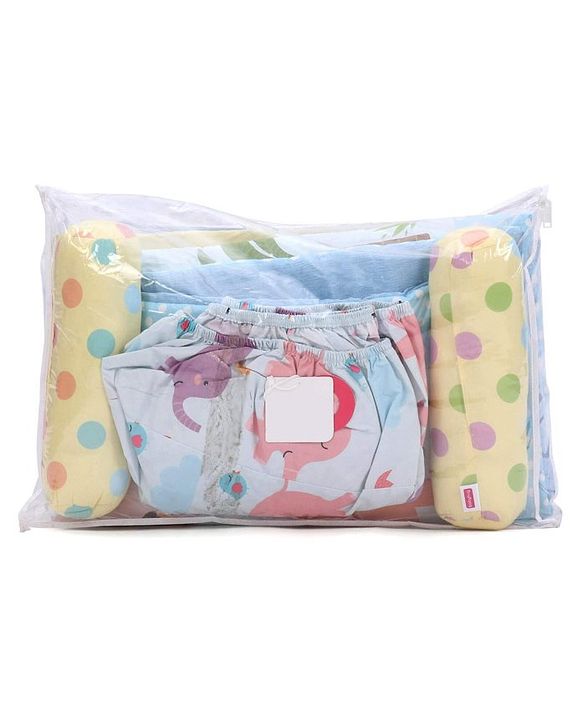 Babyhug 100% Cotton Crib Bedding Set Elephant Print Regular - Multicolor (Cot not Included)