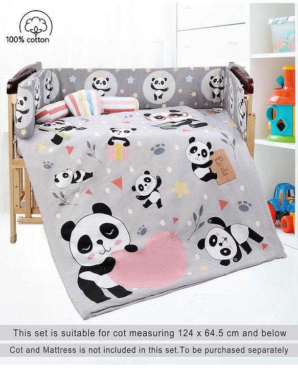 Babyhug 100% Cotton Crib Bedding Set Unicorn Print Regular - Multicolor (Cot not Included)