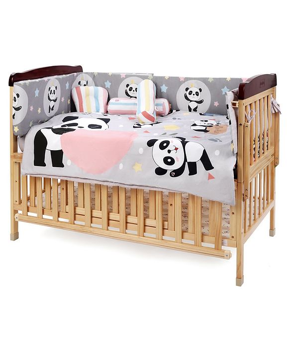 Babyhug 100% Cotton Crib Bedding Set Unicorn Print Regular - Multicolor (Cot not Included)