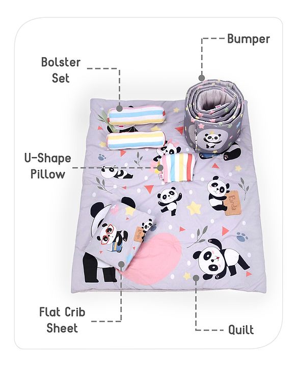 Babyhug 100% Cotton Crib Bedding Set Unicorn Print Regular - Multicolor (Cot not Included)