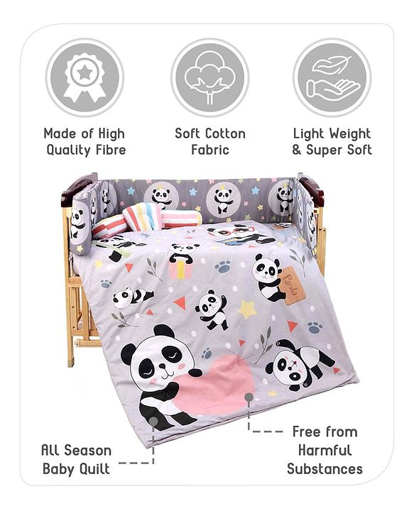 Babyhug 100% Cotton Crib Bedding Set Unicorn Print Regular - Multicolor (Cot not Included)