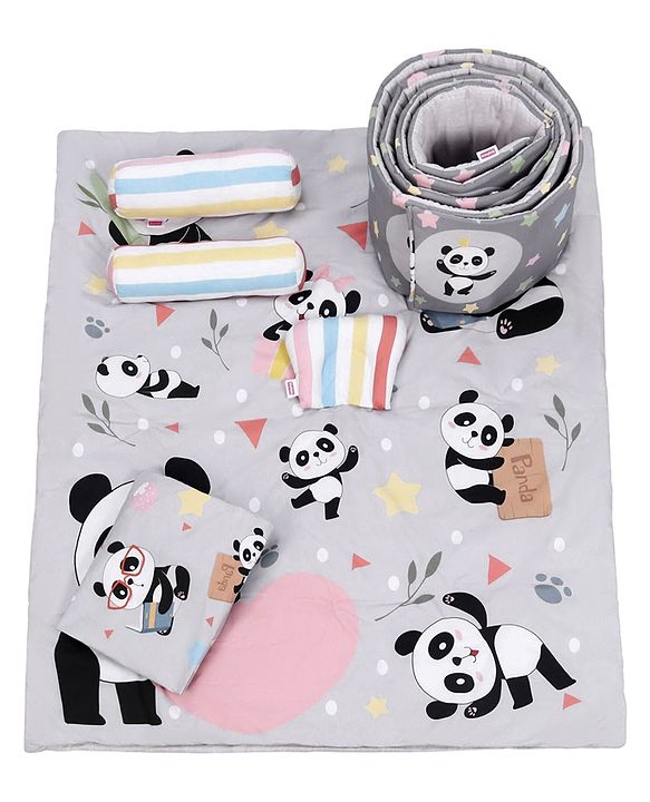 Babyhug 100% Cotton Crib Bedding Set Unicorn Print Regular - Multicolor (Cot not Included)