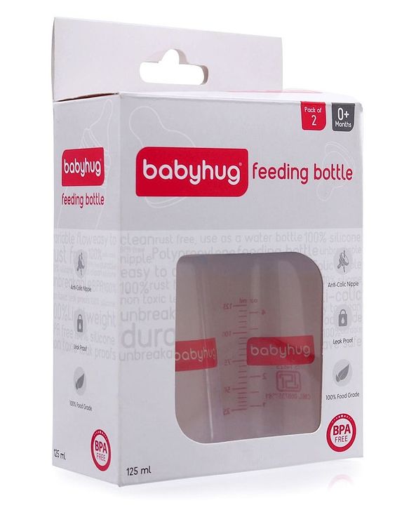 Babyhug Narrow Neck Feeding Bottle Pack of 2 Blue White - 125 ml Each