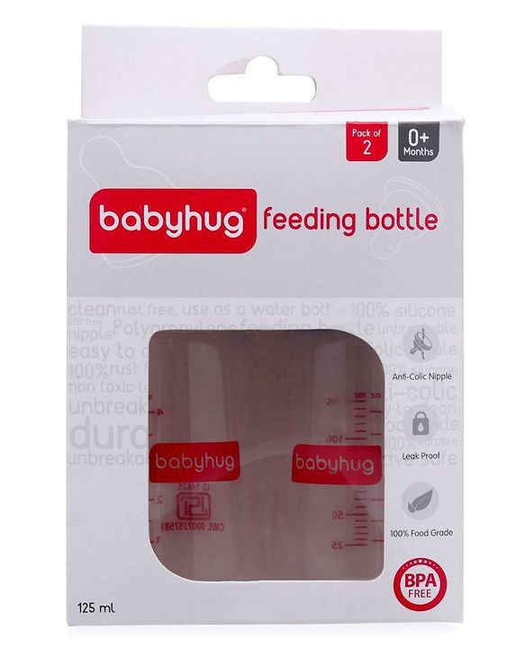 Babyhug Narrow Neck Feeding Bottle Pack of 2 Blue White - 125 ml Each