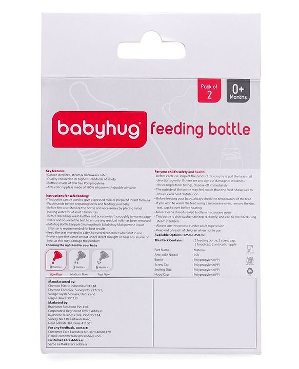 Babyhug Narrow Neck Feeding Bottle Pack of 2 Pink Green - 125 ml Each