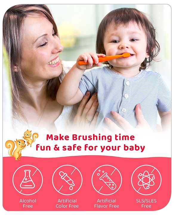 Babyhug Strawberry Flavoured Toothpaste for Ages 6 Months+ |100% Natural Ingredients Fluoride Free No SLS/SLES - 50 g
