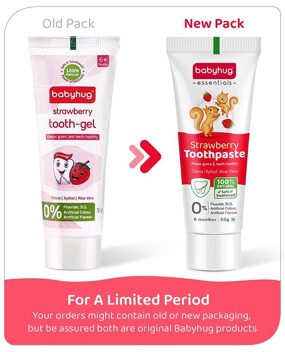 Babyhug Strawberry Flavoured Toothpaste for Ages 6 Months+ |100% Natural Ingredients Fluoride Free No SLS/SLES - 50 g