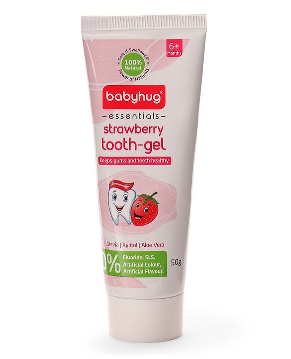 Babyhug Strawberry Flavoured Toothpaste for Ages 6 Months+ |100% Natural Ingredients Fluoride Free No SLS/SLES - 50 g
