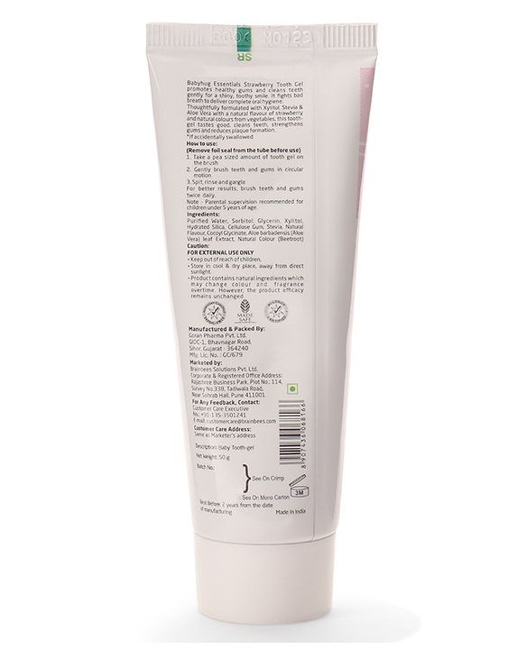 Babyhug Strawberry Flavoured Toothpaste for Ages 6 Months+ |100% Natural Ingredients Fluoride Free No SLS/SLES - 50 g
