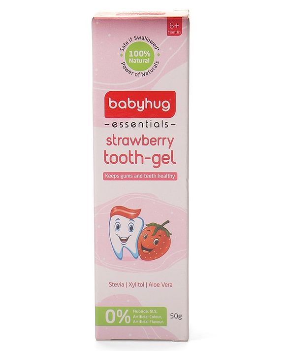 Babyhug Strawberry Flavoured Toothpaste for Ages 6 Months+ |100% Natural Ingredients Fluoride Free No SLS/SLES - 50 g