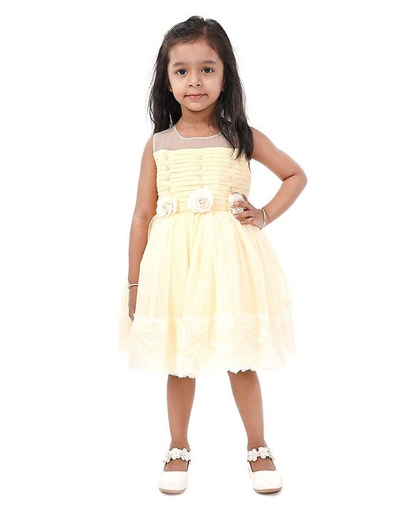Babyhug Sleeveless Party Frock Floral Corsage - Yellow