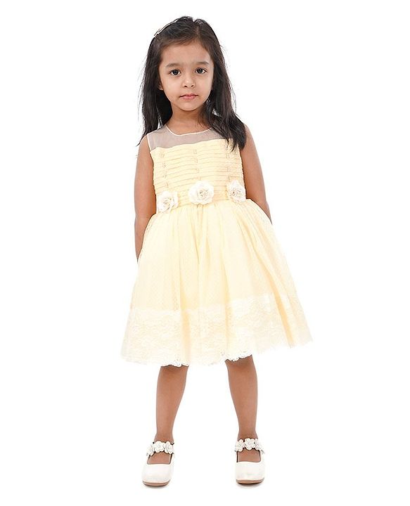 Babyhug Sleeveless Party Frock Floral Corsage - Yellow