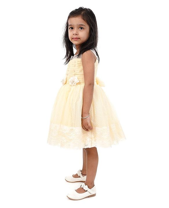 Babyhug Sleeveless Party Frock Floral Corsage - Yellow