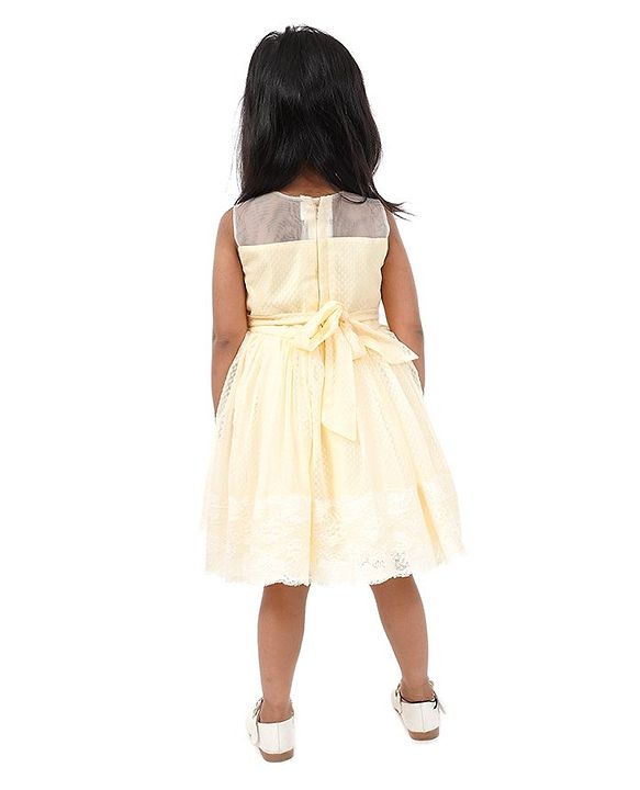 Babyhug Sleeveless Party Frock Floral Corsage - Yellow