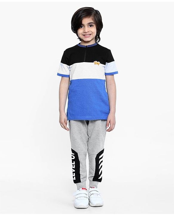 Pine Kids Half Sleeves Biowashed Tee Hey Patch - Blue Light Grey