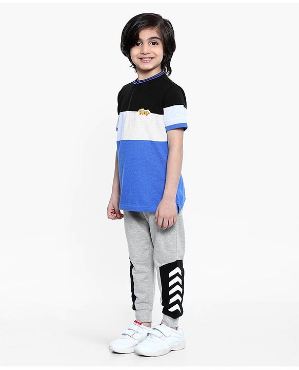 Pine Kids Half Sleeves Biowashed Tee Hey Patch - Blue Light Grey