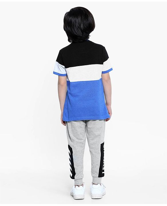 Pine Kids Half Sleeves Biowashed Tee Hey Patch - Blue Light Grey