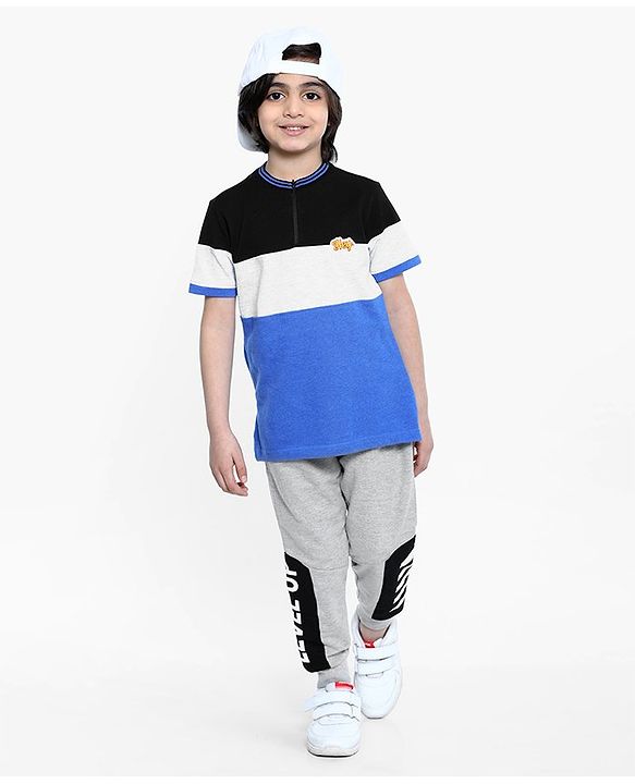 Pine Kids Half Sleeves Biowashed Tee Hey Patch - Blue Light Grey