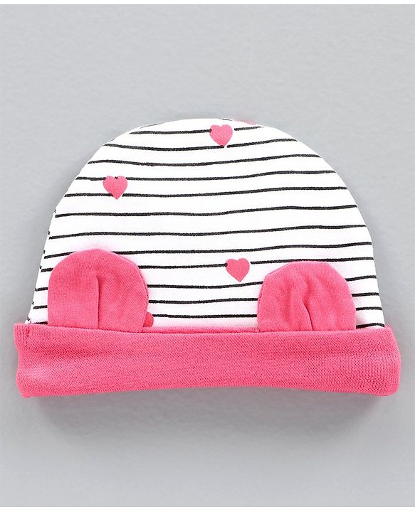 Babyhug 100% Cotton Cap Mittens and Booties Set Heart Print Pink -  Diameter 10 cm