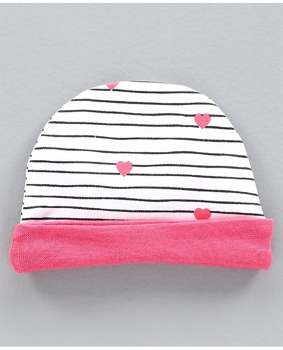 Babyhug 100% Cotton Cap Mittens and Booties Set Heart Print Pink -  Diameter 10 cm