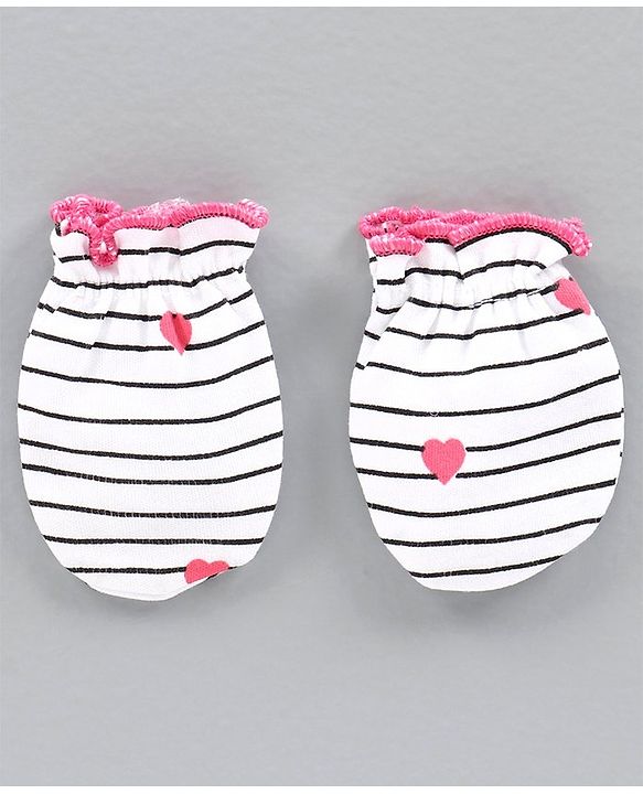 Babyhug 100% Cotton Cap Mittens and Booties Set Heart Print Pink -  Diameter 10 cm