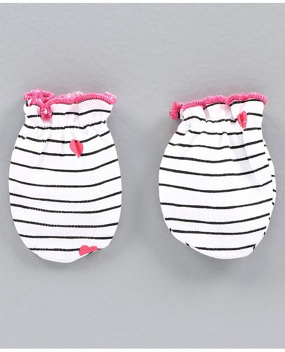 Babyhug 100% Cotton Cap Mittens and Booties Set Heart Print Pink -  Diameter 10 cm