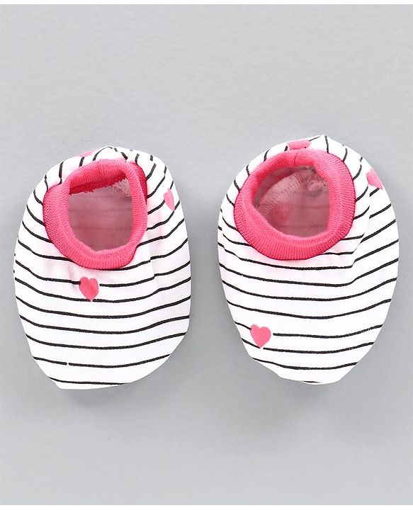 Babyhug 100% Cotton Cap Mittens and Booties Set Heart Print Pink -  Diameter 10 cm