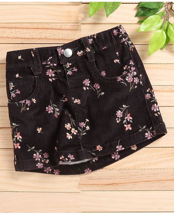 Babyhug Floral Print Mid Thigh Length Skirt - Olive Green