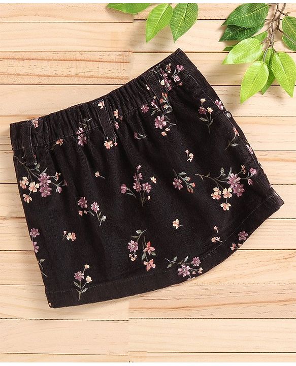Babyhug Floral Print Mid Thigh Length Skirt - Olive Green