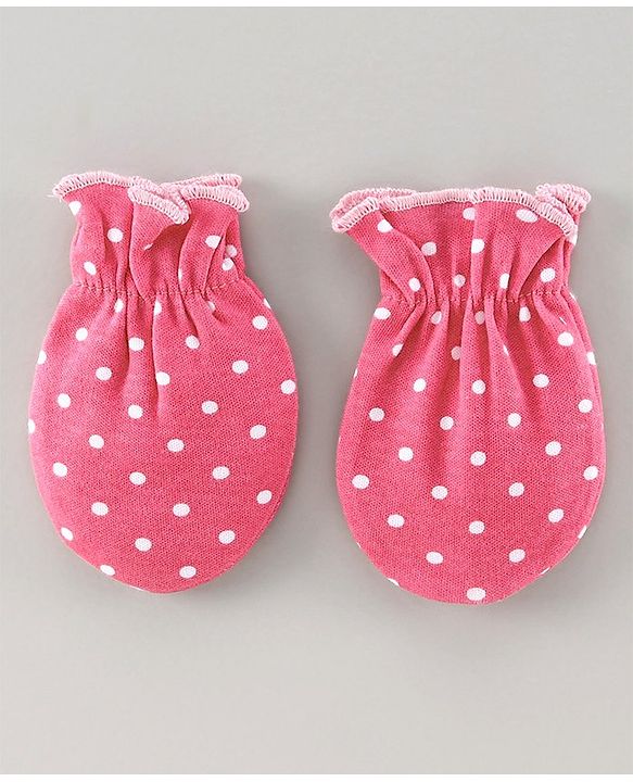 Babyhug Cotton Mittens Solid And Dots Print Pack of 3 - Multicolor