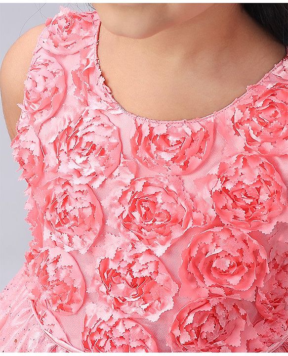 Babyhug Sleeveless Rosette  Party Frock Floral Corsage - Peach