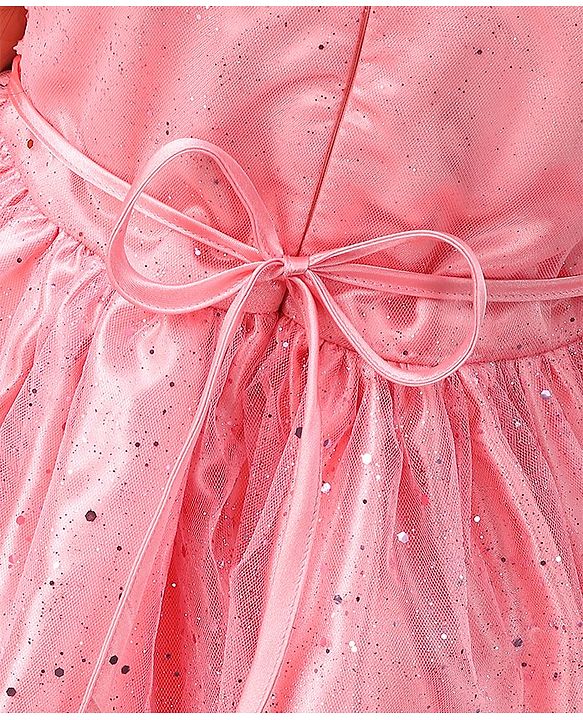 Babyhug Sleeveless Rosette  Party Frock Floral Corsage - Peach