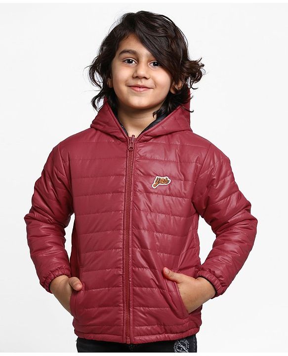 Pine Kids Full Sleeves Reversible Hooded Jacket - Red Black