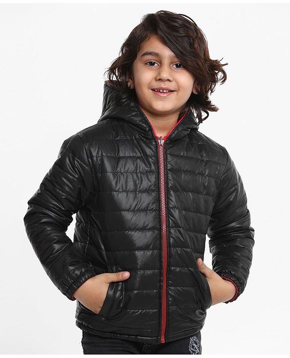 Pine Kids Full Sleeves Reversible Hooded Jacket - Red Black