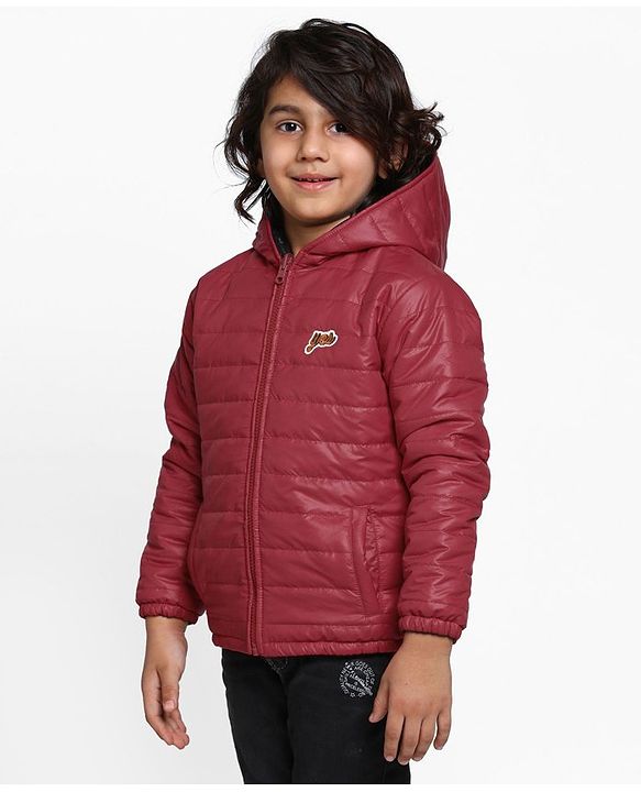 Pine Kids Full Sleeves Reversible Hooded Jacket - Red Black
