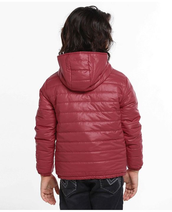 Pine Kids Full Sleeves Reversible Hooded Jacket - Red Black