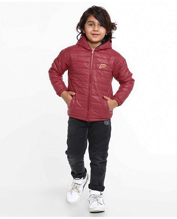 Pine Kids Full Sleeves Reversible Hooded Jacket - Red Black