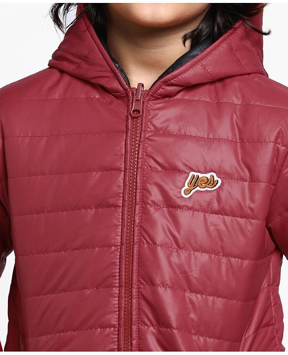 Pine Kids Full Sleeves Reversible Hooded Jacket - Red Black