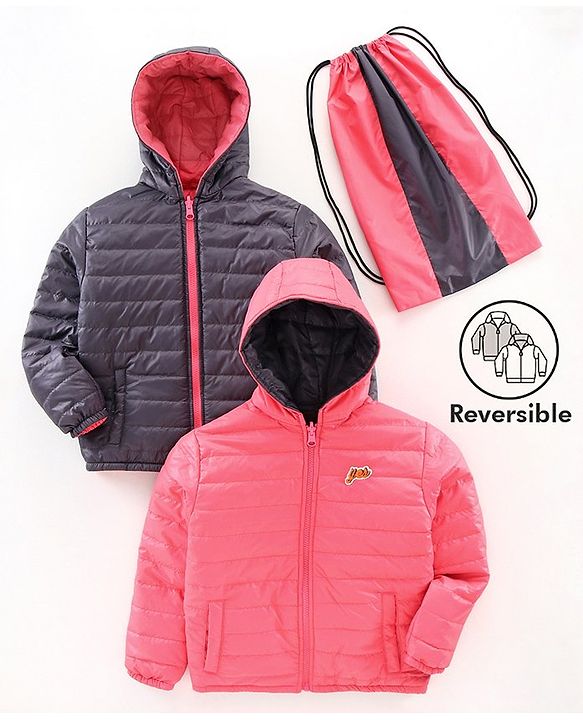 Pine Kids Full Sleeves Reversible Hooded Jacket - Peach Navy