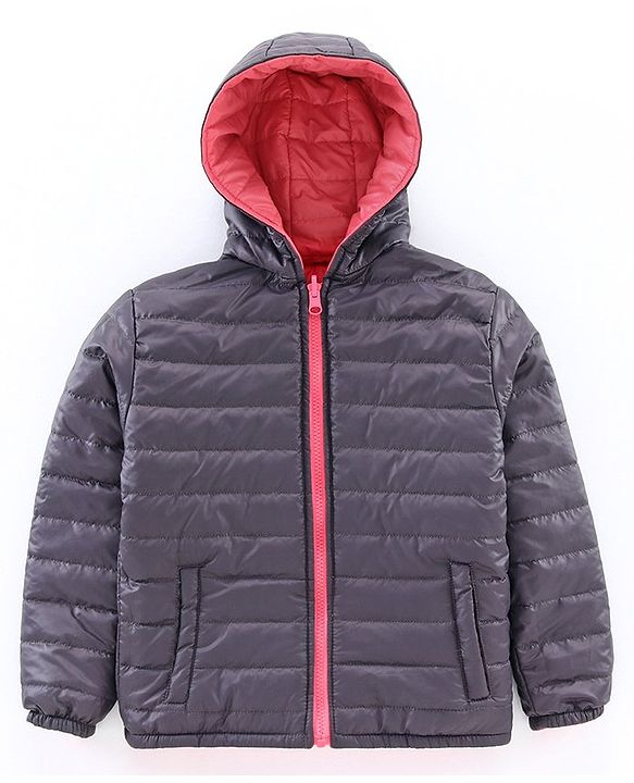 Pine Kids Full Sleeves Reversible Hooded Jacket - Peach Navy