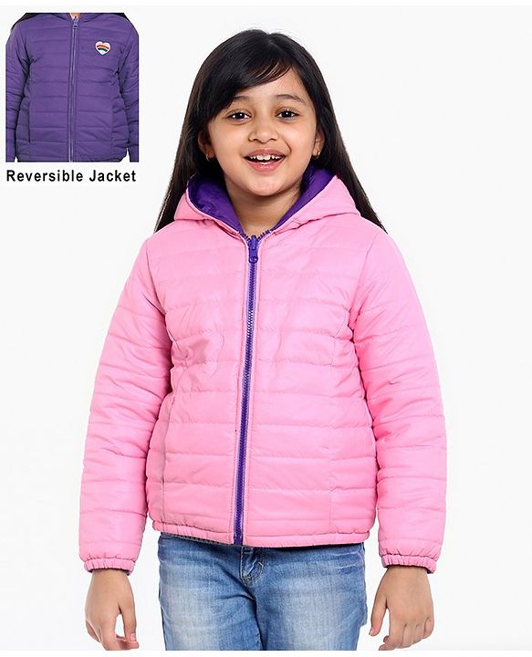 Pine Kids Full Sleeves Reversible Hooded Jacket - Purple Pink