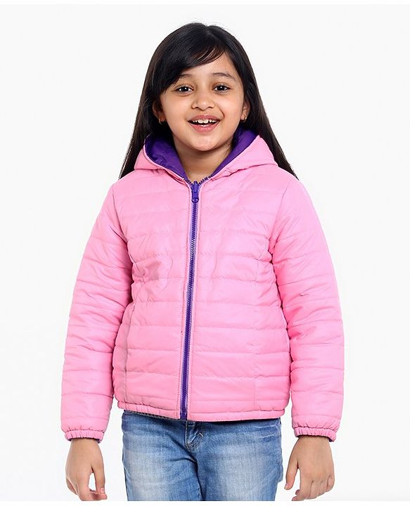 Pine Kids Full Sleeves Reversible Hooded Jacket - Purple Pink