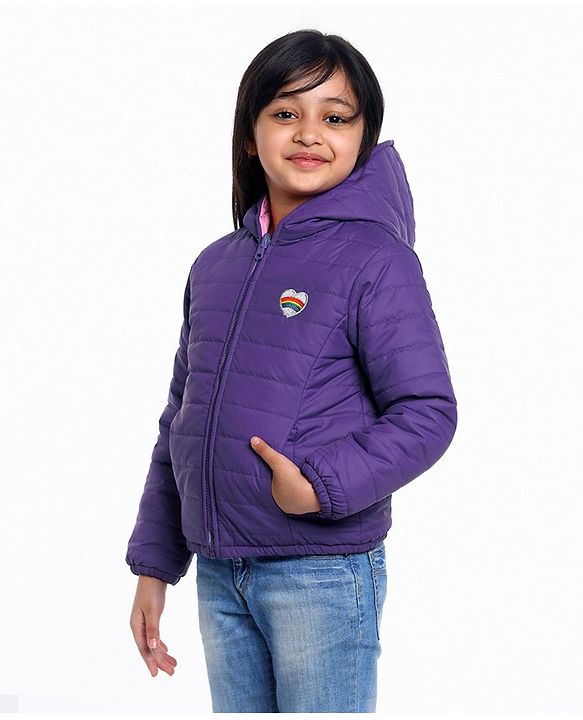 Pine Kids Full Sleeves Reversible Hooded Jacket - Purple Pink