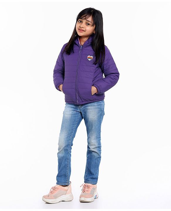Pine Kids Full Sleeves Reversible Hooded Jacket - Purple Pink